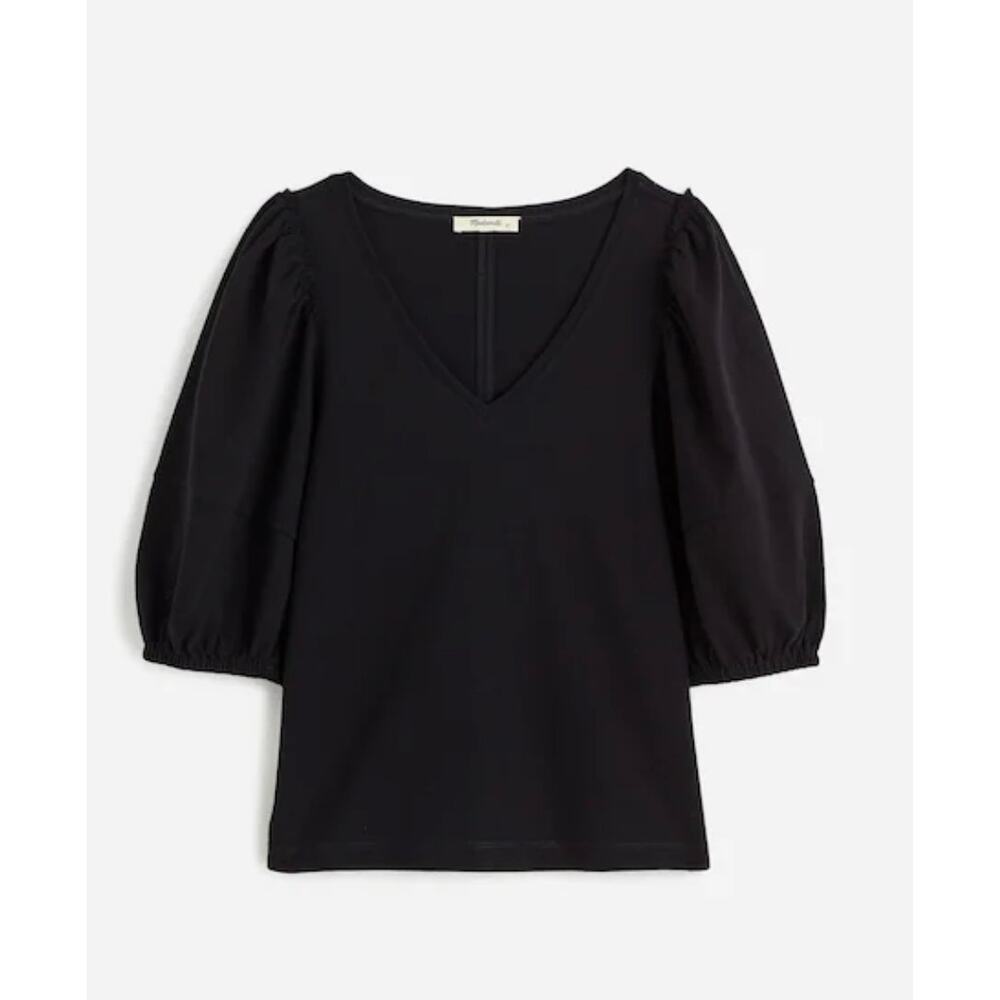 Madewell NWT Women’s Black Puff Sleeve V Neck Top size XXL